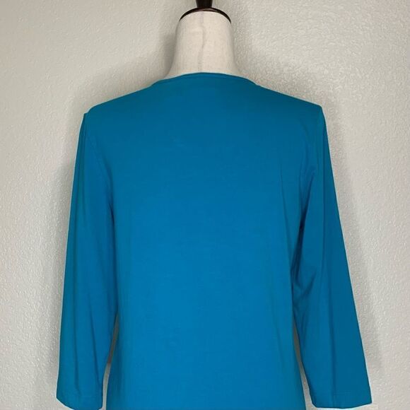 Chico’s Beaded Embellished Blue V-neck 3/4 Sleeves Top - Picture 8 of 13